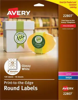 Avery Round True Print Labels 2" dia White 120/Pack 22807