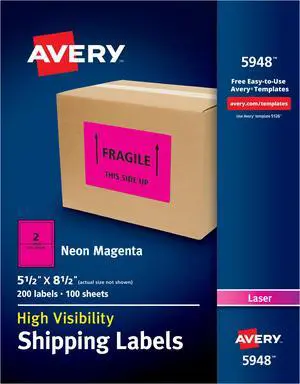 Avery Neon Shipping Label Laser 5 1/2 x 8 1/2 Neon Magenta 200/Box 5948