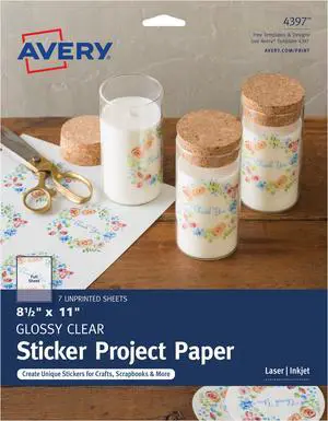 avery fullsheet sticker craft paper, glossy clear, 81/2" x 11", pack of 7 4397 avery fullsheet sticker craft paper, glossy clear, 81/2" x 11", pack of 7 4397