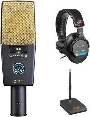 AKG C414 XLII Multipattern Condenser Microphone Bundle with Sony MDR-7506 Headphones & Desktop Mic Stand