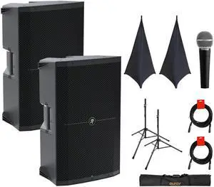 Mackie Thump215 1400W 15" Powered PA Loudspeaker SystemMackie Thump215 1400W 15" Powered PA Loudspeaker System (Pair) Bundle with 2x On-Stage SSA100 Speaker Stand Skirt, Auray SS-47S-PB Steel Speaker