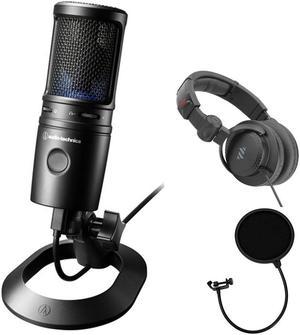 Audio-Technica AT2020USB-X Cardioid Condenser USB Microphone Bundle with Polsen HPC-A30-MK2 Monitor Headphones & Pop Filter
