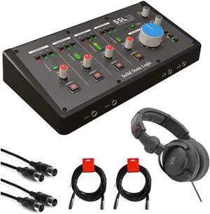 Solid State Logic SSL 12 USB Audio Interface Bundle with Polsen HPC-A30 Closed-Back Studio Monitor Headphones, 10' MIDI Cable (2x) and XLR-XLR Cable (2x)
