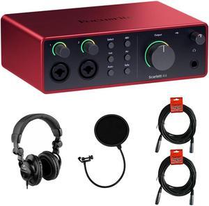 Focusrite Scarlett 4i4 USB-C Audio/MIDI Interface (4th Gen) Bundle with Polsen HPC-A30 Studio Monitor Headphones, Pop Filter and 2x XLR- XLR Cable