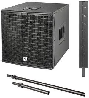 HK AUDIO E 115 SUB D 2400W 15" Powered Subwoofer Bundle with HK AUDIO E 835 Mid/High Powered Column Line Array Speaker Unit and ELEMENTS EP1 Speaker Stands
