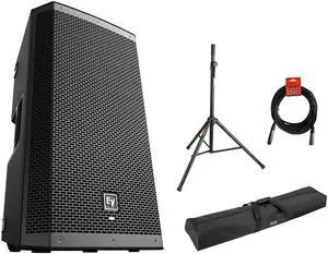 Electro-Voice ZLX-12BT 12" 2-Way 1000W Bluetooth Powered Loudspeaker (Black) with Steel Speaker Stand, Stand Bag 51" and XLR Cable Bundle