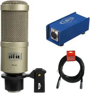 Heil Sound PR 40 Dynamic Cardioid Studio Microphone (Champagne) with Cloud Microphone CL-1 Cloudlifter Mic Activator & 20' XLR Cable Bundle
