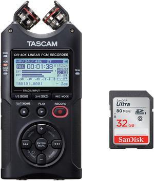 Tascam DR-40X 4-Channel / 4-Track Portable Audio Recorder with Adjustable Stereo Microphone & 32GB Memory Card Bundle