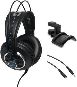 AKG K240 MK II Pro Stereo Headphones with Headphone Holder & Mini to Mini Extension Cable Bundle
