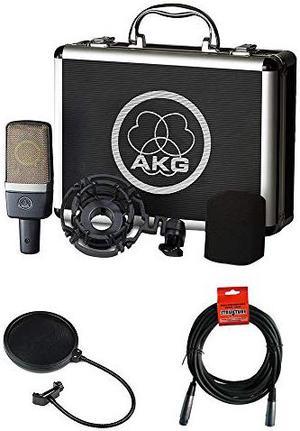 AKG C214 Large-Diaphragm Condenser Microphone with Pop FIlter & 20' XLR Cable Bundle