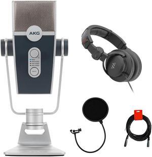 AKG Lyra Multipattern USB Condenser Microphone Bundle with Studio Monitor Headphones, Pop Filter & XLR Cable