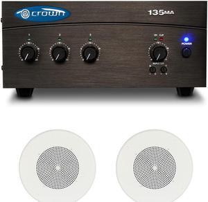 Crown Audio 135MA 3 x 1 35W Commercial Mixer/Amplifier Bundle with 2x Bogen Communications Ceiling Speaker Assembly (White)