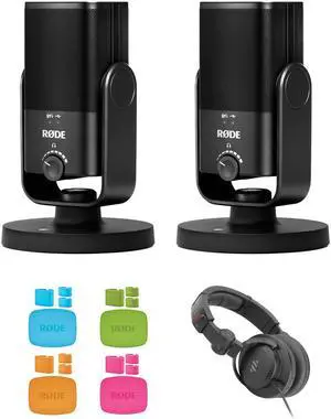 Rode NT-USB Mini USB Microphone (2-Pack) Bundle with Rode COLORS Color-Coded Caps (Set of 4) and Polsen Studio Monitor Headphones