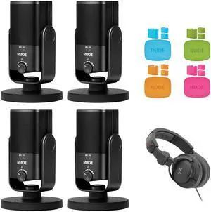 Rode NT-USB Mini USB Microphone (4-Pack) Bundle with Rode COLORS Color-Coded Caps (Set of 4) and Polsen Studio Monitor Headphones