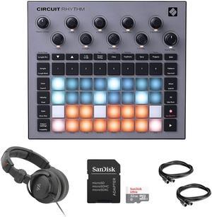 Novation Circuit Rhythm Groovebox Workstation with Standalone Sampler Bundle with Studio Pro Monitor Headphones, 32GB Memory Card, and 2x MIDI Cable