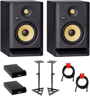 KRK ROKIT 5 G4 5" 2-Way Studio Monitor (Pair) Bundle with Studio Monitor Stands (Pair), 2x Small Pad & 2x XLR Cable
