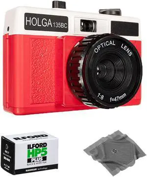 Holga 135BC 35mm Bent Corners Film Camera Bundle with Ilford HP5 Plus 35mm Roll Film & Cleaning Cloth Holga 135BC 35mm Bent Corners Film Camera Bundle with Ilford HP5 Plus 35mm Roll Film & Cleaning Cloth