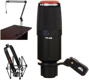 Heil Sound PR 30B Dynamic Cardioid Studio Microphone (Matte Black) with Auray Two-Section Broadcast Arm and Heil Sound Shock Mount For PR40/ Black