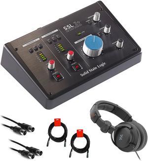 Solid State Logic SSL 2+ USB Audio Interface Bundle with Studio Monitor Headphone, 2x MIDI Cable & 2x XLR Cable