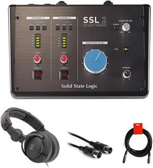 Solid State Logic SSL 2 Desktop USB Type-C Audio Interface Bundle with Studio Monitor Headphone, MIDI Cable & XLR Cable