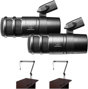 2x Audio-Technica AT2040 Hypercardioid Dynamic Podcast Microphone (AT 2040) Bundle with 2x 2-Section Broadcast Arm Internal Spring-XLR