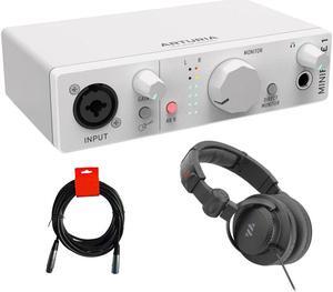 Arturia MiniFuse 1 Portable USB Type-C Audio Interface (White) with Studio Pro Monitor Headphones and XLR-XLR Cable