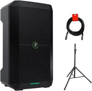 Mackie Thump Go 8" Portable Bluetooth Battery-Powered Loudspeaker Bundle with Steel Speaker Stand and XLR-XLR Cable