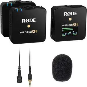 Rode Microphones Wireless GO II Dual Channel Wireless Microphone System Bundle with Rode Lavalier II Omnidirectional Lav Mic and 3-Pack Foam Windscreen