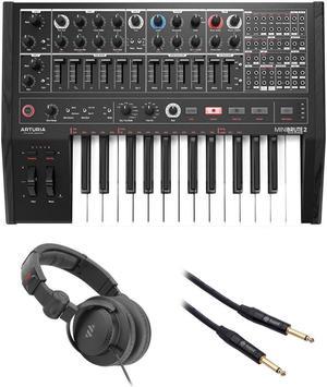Arturia MiniBrute 2 Special Edition Noir Semi-Modular Monophonic Analog Synthesizer (Black) Bundle with Polsen HPC-A30-MK2 Studio Monitor Headphones and 1/4" Phone to Phone Cable