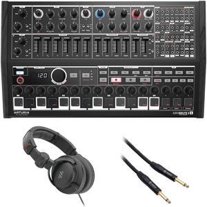 Arturia MiniBrute 2S Special Edition Noir Semi-modular Analog Sequencing Synthesizer Bundle with Polsen HPC-A30-MK2 Studio Monitor Headphones and 10' Instrument Cable