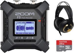 Zoom F3 2-Input / 2-Track Portable Field Recorder Bundle with AKG K240 Studio Pro Stereo Headphones and 32GB microSDHC Memory Card