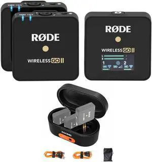 Rode Wireless GO II 2-Person Compact Digital Wireless Microphone System/Recorder Bundle with ZG-R30 Charging Case for Rode Wireless GO/Wireless GO II Microphone System