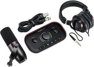 Focusrite Vocaster Two Studio — Podcasting Interface for Recording Host & Guest, with Professional Quality Vocaster DM14v Dynamic Microphone & HP60v Headphones. Two Mic Inputs & Two Headphone Outputs