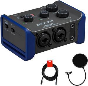 Zoom AMS-24 2x4 USB-C Audio Interface for Music and Streaming Bundle with Kellopy Pop Filter and XLR-XLR Cable