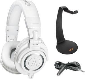 Audio-Technica ATH-M50xWH Monitor Headphones (White) with Headphone Stand and Headphone Extension Cable 10'