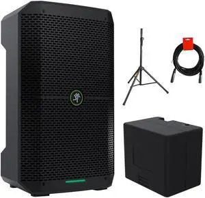 Mackie Thump Go 8" Portable Bluetooth Battery-Powered Loudspeaker Bundle with Mackie Thump Go Battery, Auray SS-4420 Steel Speaker Stand, and 20" XLR-XLR Cable