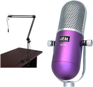 Heil Sound PR 77D Large-Diaphragm Dynamic Microphone (Purple) with BAI-2X Two-Section Broadcast Arm with Internal Springs and Integrated XLR Cable