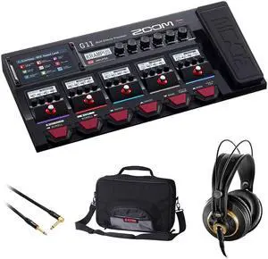 Zoom G11 Multi-Effects Processor with AKG K240 Pro Headphones, Gator Cases G-MULTIFX-1510 Pedal Bag & Phone to Phone Cable Bundle