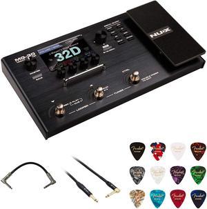 NUX MG-30 Guitar Multi-Effects Pedal Guitar/Bass/Acoustic Amp Modeling Bundle with Kopul 10' Phone-Phone (1/4"), 6" Patch Cable Right Angle, and Fender 12-Pick Pack