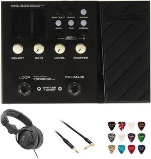 NUX MG-300 Multi Effects Pedal TSAC-HD Pre-Effects Bundle with Polsen HPC-A30-MK2 Studio Monitor Headphones, Kopul 10' Instrument Cable, and Fender 12-Pack Picks