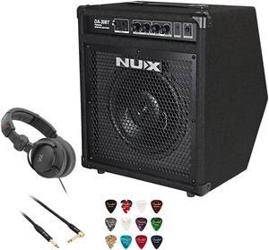 NUX DA-30BT Bluetooth Personal Monitor Amplifier Bundle with Polsen HPC-A30-MK2 Studio Monitor Headphones, Kopul 10' Instrument Cable, and Fender 12-Pack Picks