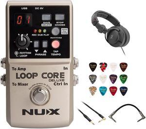 NUX Loop Core Deluxe Guitar Looper Bundle with Polsen HPC-A30-MK2 Studio Monitor Headphones, Kopul 10' Instrument Cable, Patch Cable Right Angle, and Fender 12-Pack Picks