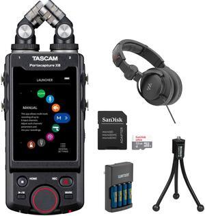 Tascam Portacapture X8 6-Input Handheld Multitrack Recorder Bundle with 32GB Ultra UHS-I Memory Card, Compact Tabletop Tripod, Studio Headphones and Rapid Charger with 4 AA NiMH Rechargeable Batteries