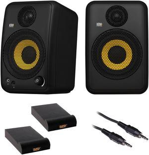 KRK GoAux 4 Portable Near-Field 2-Way Studio Monitor (Pair) Bundle with Auray IP-S Isolation Pad (Pair) and Mini to Mini Stereo Cable