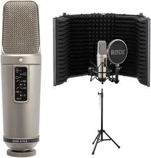 RODE NT2-A Large-Diaphragm Multipattern Condenser Microphone Bundle with Auray RF-5P-B Reflection Filter (Metal) and Auray RFMS-580 Filter Mic Stand