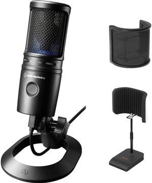 Audio-Technica Cardioid Condenser USB Microphone (AT2020USBX) Bundle w/ Desktop Reflection Filter with Mic Stand & Mic Pop Screen