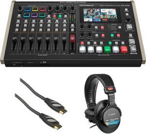 Roland VR-6HD Direct Streaming AV Mixer Bundle with Sony MDR-7506 Headphones and Pearstone Standard Series HDMI to HDMI High-Speed Ethernet Cable 6ft Black