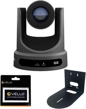 PTZOptics Move SE SDI/HDMI/USB/IP PTZ Camera with 20x Optical Zoom (Gray) Bundle with HuddleCamHD Black HCM-1 Small Universal Wall Mount Bracket and Anti-Static Screen Cleaning Wipes