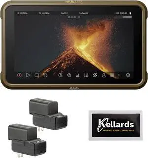 Atomos Ninja Ultra 5.2" 4K HDMI Recording Monitor Bundle with Genaray 2x NP-F770 4400mAh Batteries and 2x Compact Chargers Kit and Anti-Static Screen Cleaning Wipes (5-Pack)