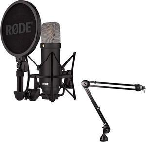 RODE NT1 Signature Series Large-Diaphragm Condenser Microphone (Black) Bundle with PSA1 Swivel Mount Studio Microphone Boom Arm